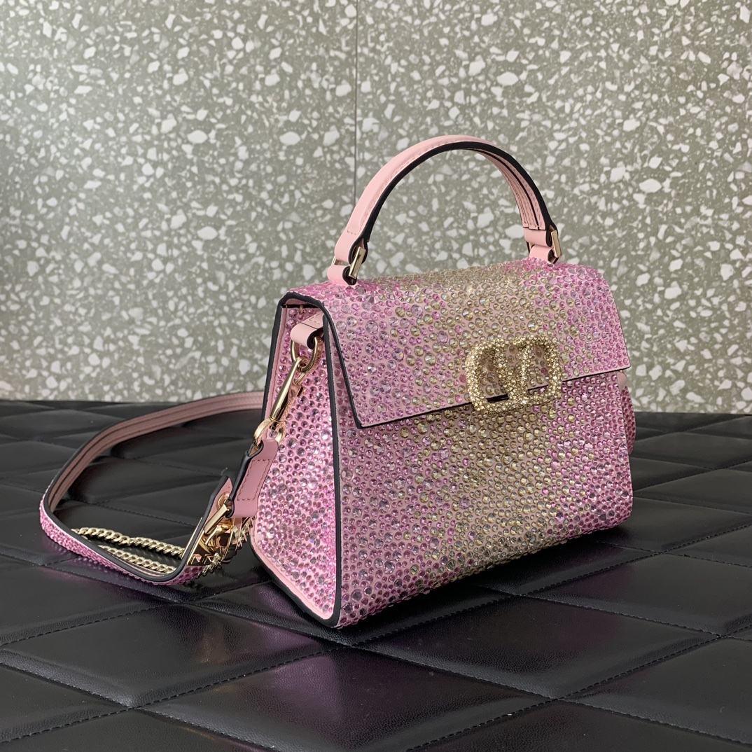 Valentino Garavani Vsling Mini Handbag Entirely Covered in Pink Rhinestones 